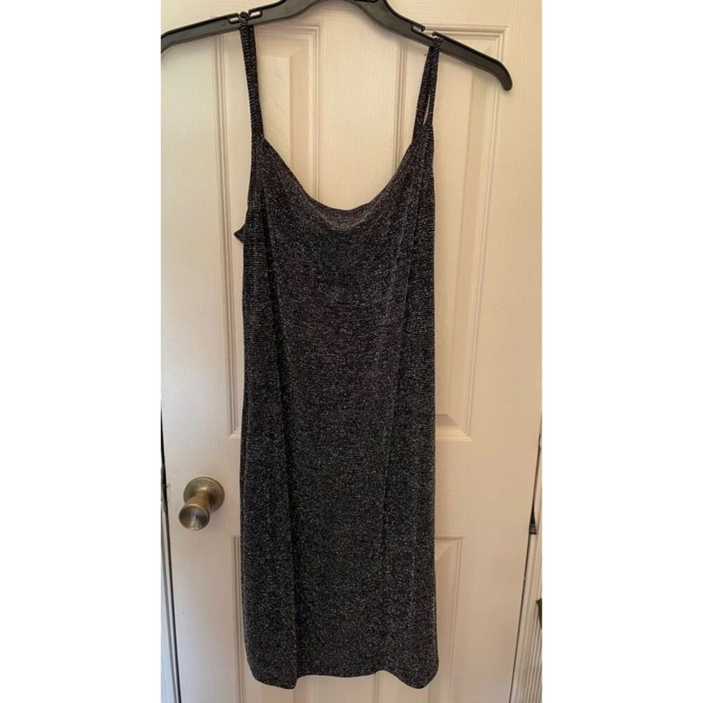sparkly black cowl neck dress thin spaghetti straps.